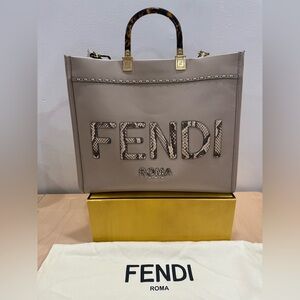 Fendi Sunshine Tote in Taupe and Gold Tote Bag